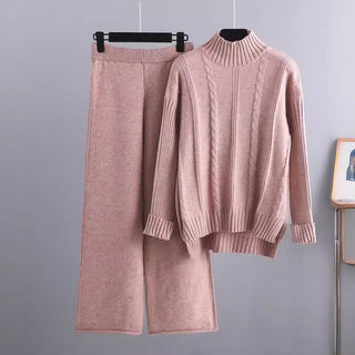 High-end Mock Neck Sweater Wide-leg Pants Suit Women - Phosgene