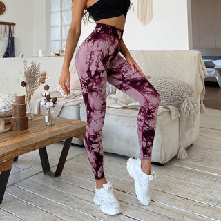 Tie Dyed High Waisted And Hip Lifting Fitness Pants Phosgene