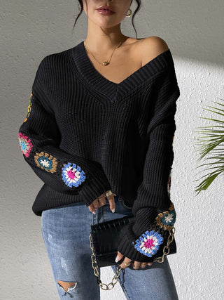 Autumn And Winter Crochet Stitching V-neck Pullover Sweater - Phosgene