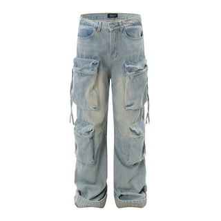 Men's Zipper Overalls Denim Trousers Phosgene