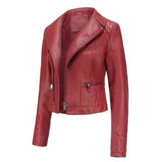 Womens Fashion Lapel Spring And Autumn Washed PU Leather Jacket - Phosgene