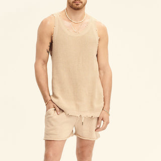 Men's Two-piece Knitted Sleeveless Tank Top Shorts Phosgene