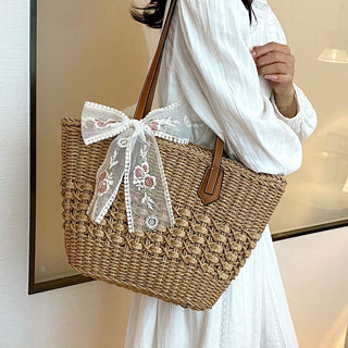 Fashion Women's Bag Weaving Hollow Shoulder Tote Bag - Phosgene