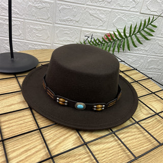 British Retro Woolen Wide Brim Flat Top Hat - Phosgene