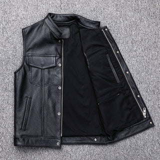 Vest Vest Button Motorcycle Motor Bike Casual Leather Waistcoat Plus Size - Phosgene