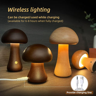 INS Wooden Cute Mushroom LED Night Light With Touch Switch  Bedside Table Lamp For Bedroom Childrens Room Sleeping Night Lamps Home Decor - Phosgene