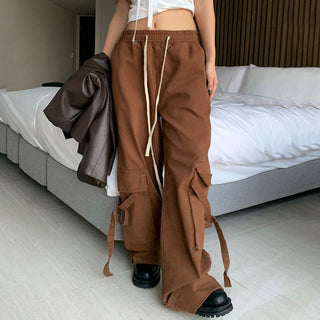 Hong Kong Style Ins Ribbon Workwear Casual Pants Men And Women Autumn - Phosgene