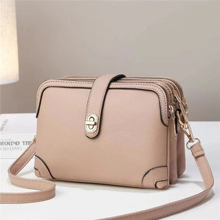 Multi-layer Lychee Pattern Simple Texture Soft Leather Western Style Multi-functional Shoulder Crossbody Small Square Bag - Phosgene