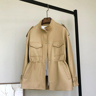 Small Waisted Leather Sheepskin Trench Coat - Phosgene