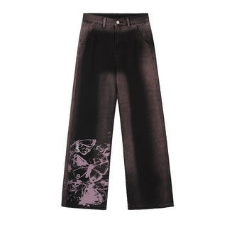 Inkjet Gradient Wide Leg Denim Trousers Men's Hip Hop Phosgene