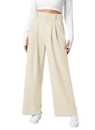 Women's Wide Leg Pants Elastic High Waist Waffle Knit Casual - Phosgene