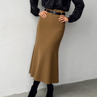 Retro Brown French Fishtail Skirt Autumn And Winter Temperament Drape - Phosgene