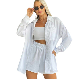 European And American Long Sleeve Shorts Loose Casual Women's Two-piece Suit - Phosgene