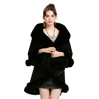 Fur Shawl And Fur Collar Knitted Cardigan Shawl Cloak - Phosgene