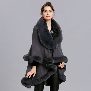 Fur Shawl And Fur Collar Knitted Cardigan Shawl Cloak - Phosgene