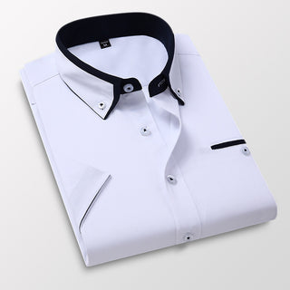 Short-sleeved Short Sleeve Men Clothing Shirt Slim-fitting Iron-free Casual Phosgene