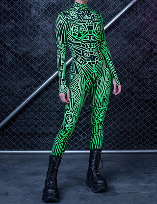 Fluorescent Skeleton Digital Printing Jumpsuit - Phosgene