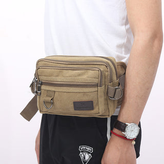 Canvas Fanny Pack With 4-Zipper Pockets Men Waist Bag Hip Bum Bag With Adjustable Strap For Outdoors Workout Traveling Casual Running Hiking Cycling - Phosgene