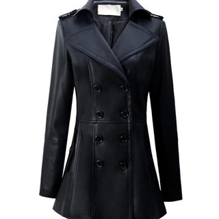 Mid-length Leather Wind Coat Women's Large Swing Coat - Phosgene