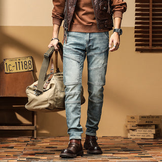 Casual Straight-leg Slim Fit High Quality Stretch Blue Denim Trousers Phosgene