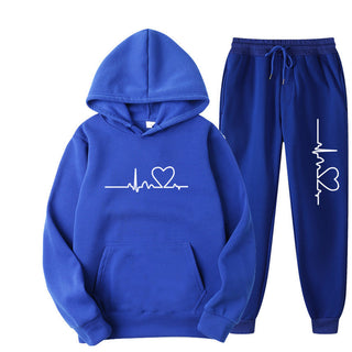 Men's And Women's Fleece-lined Sweater Suit Autumn And Winter Heart Figure Hoodie Phosgene