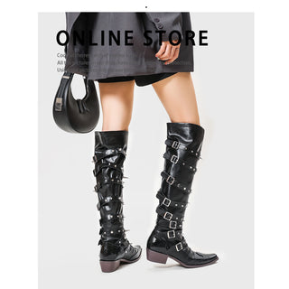 Punk Goth Wind Wide Tube Cowboy Boot Waste Soil Pointed-toe Boots Female - Phosgene