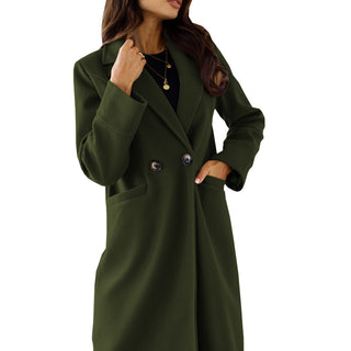 Women's Simple Double Breasted Long Sleeve Turn-down Collar Coat - Phosgene