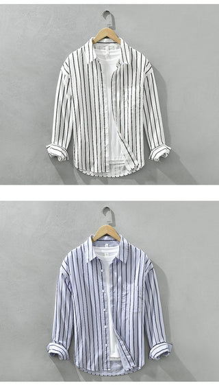 Square Collar Striped Casual Shirt Trendy Loose-fitting Versatile Blouse Pure Cotton Coat Phosgene