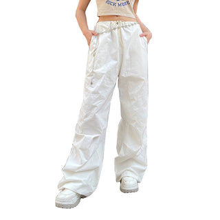 Hot Girl Tooling Elastic Band Drawstring Low Waist Wide-leg Casual Pants - Phosgene