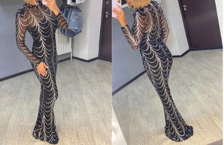 Sequins Women Maxi Dresses Long Sleeve Female Party Dresses - Phosgene