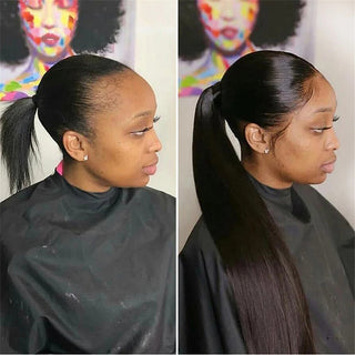 Natural Black Velcro Ponytail Straight Hair Wig - Phosgene