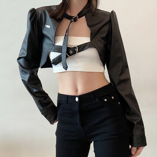 Street Biker Women's Short Leather Jacket - Phosgene