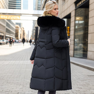 Winter Long Coat With Thickened Fur Collar Straight Slim Cotton-padded Jacket Women - Phosgene