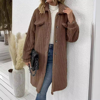 Women's Plush Lapel Long-sleeved Woolen Coat Top - Phosgene