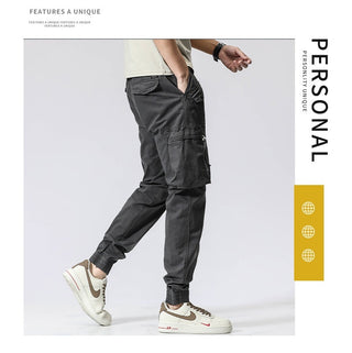 Casual Pants Trendy Brand Elastic Waist Men's Youth Simple Pure Cotton Multi-pocket Work Pants Trousers Ankle-tied - Phosgene