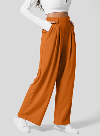 Women's Wide Leg Pants Elastic High Waist Waffle Knit Casual - Phosgene