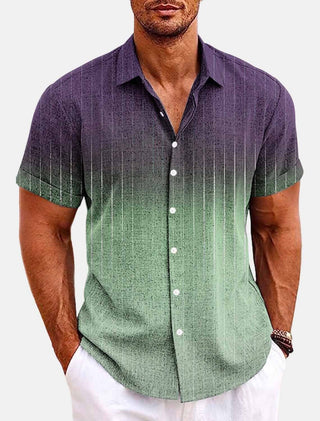 Bamboo Linen Men's Shirt Men's Printed Casual Short-sleeved Shirt Lapel Phosgene