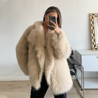 Lapel Leather Fur Coat Women's Artificial Wool Clip Coat - Phosgene