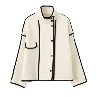 Contrasting Hem Stand Collar Cropped Coat - Phosgene