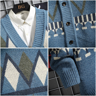 Autumn And Winter New Style Japanese Men's Handsome Knit Sweater Youth Cardigan Sweater - Phosgene