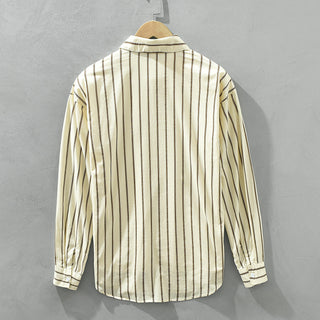 Square Collar Striped Casual Shirt Trendy Loose-fitting Versatile Blouse Pure Cotton Coat Phosgene