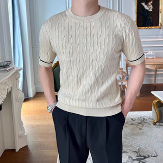 Men's Weaving Knitted Round Neck Short Sleeve T-shirt Phosgene