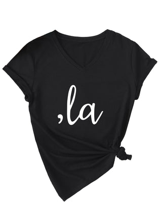 Letter V-neck T-shirt Simple Women - Phosgene