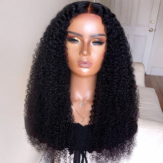 Density Long Kinky Curly Wig Lace Front Human Hair Fluffy - Phosgene