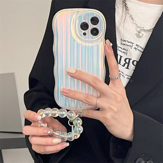 Laser Wave Silicone Phone Case Gradient Laser Stripes Bracelet Case For IPhone 14 13 12 11 Pro Max Plus Bead Chain - Phosgene