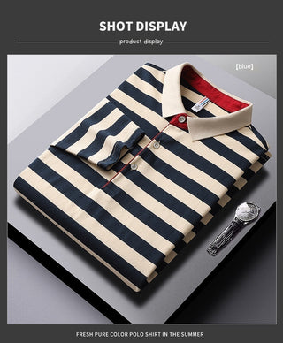 Men's Long-sleeved T-shirt Striped Tb Cotton Lapel Phosgene