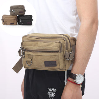 Canvas Fanny Pack With 4-Zipper Pockets Men Waist Bag Hip Bum Bag With Adjustable Strap For Outdoors Workout Traveling Casual Running Hiking Cycling - Phosgene