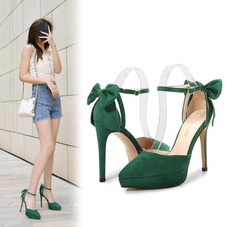 Women's Stiletto Heel Pointed Sandals With Hollow Bow High Heels - Phosgene