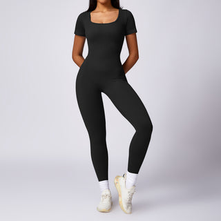 Women's Tight Seamless Back One-piece High-strength Thread Short-sleeved Fitness Sports Jumpsuit - Phosgene