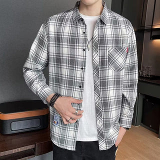 Loose Hong Kong Style Casual Coat Youth Plaid Shirt Phosgene